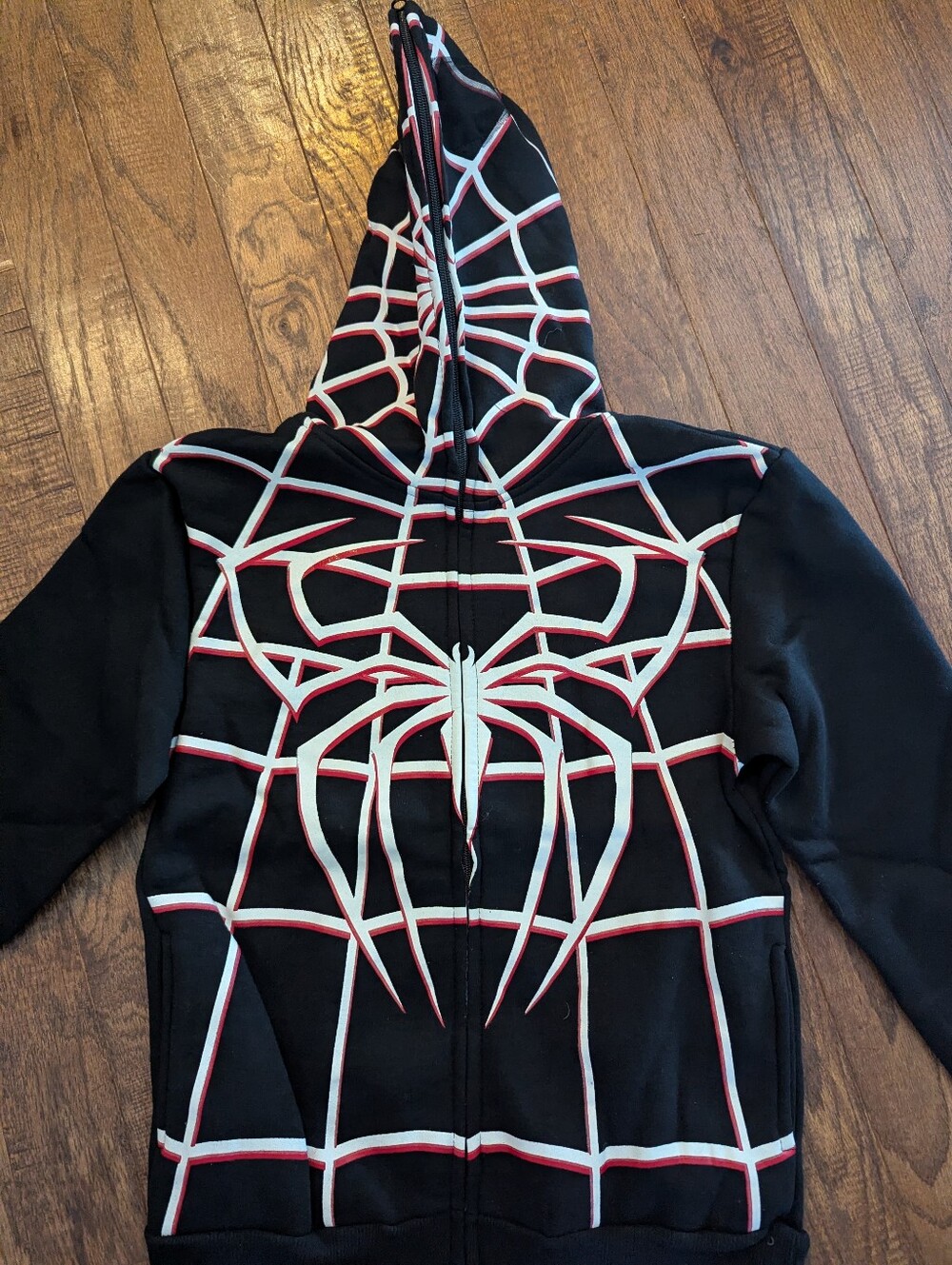 Jay's Rock Black Spider Web Hoody Glow In The Dark Full Zip Mask Hood Kids Sz 12